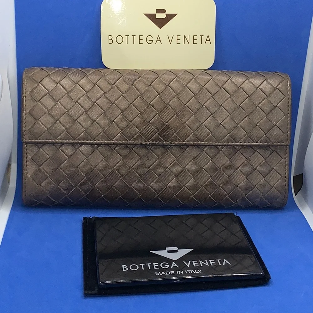 Gold 💜 Bottega Veneta Intrecciato‎ Continental leather Wallet
